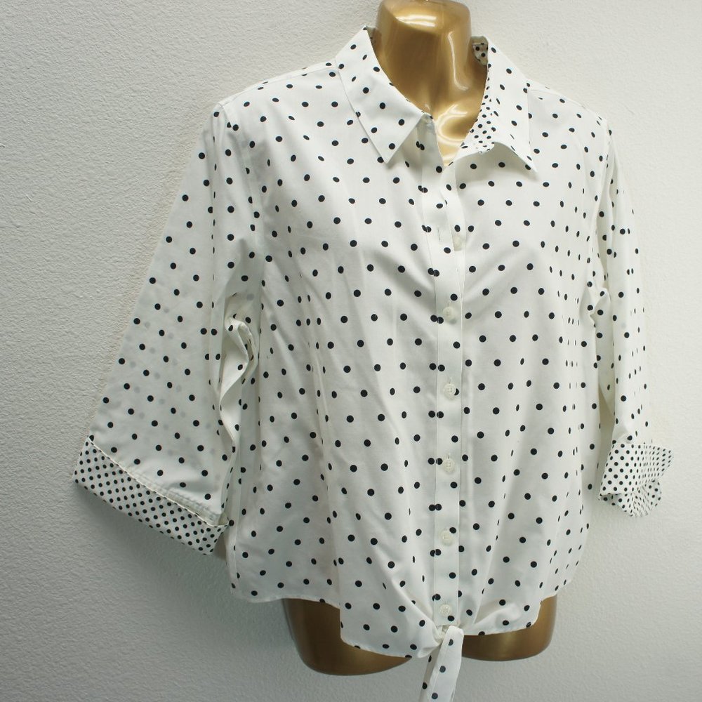 Chicos polka dot no iron tie waist blouse size 2 nwots